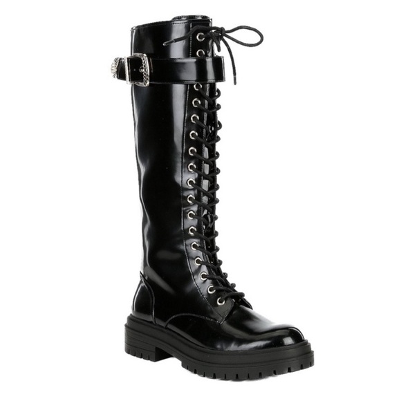 GB Skyscraper lace up lug sole platform tall boot black 7M New - Picture 1 of 10